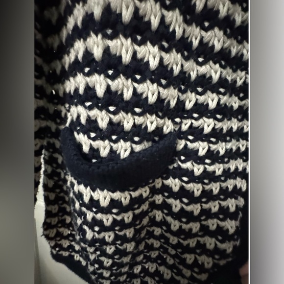 LOFT Navy and Cream Women's Crocheted Cardigan Sweater XL - Picture 3 of 5